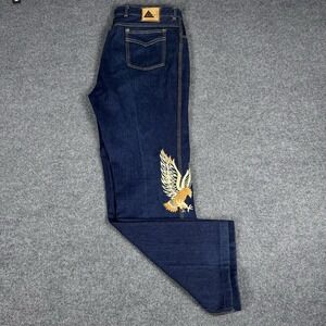 L.C. Jeanswear Vintage 1980s Biker Jeans Size 38/15 Dark Blue Eagle Embroidered
